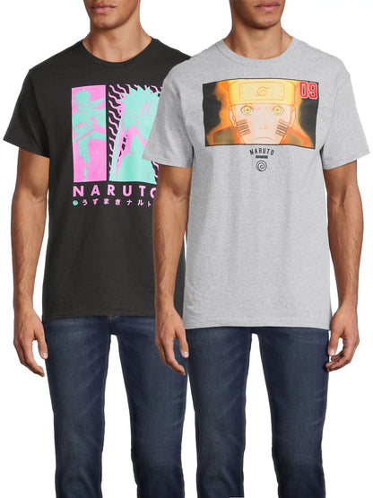 Men'S & Big Men'S Neon Anime Graphic Tees Shirts, 2-Pack, Sizes S-3XL, Naruto Anime Men'S Tee Shirts